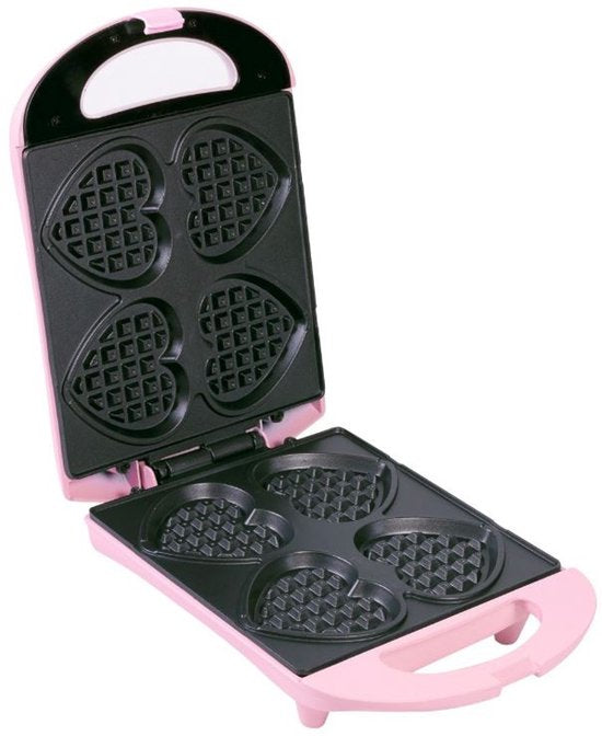 Bestron Wafelijzer - DSW271P - 1400W - 4 mini hartvormige wafels - Incl.20 houten stokjes - Roze