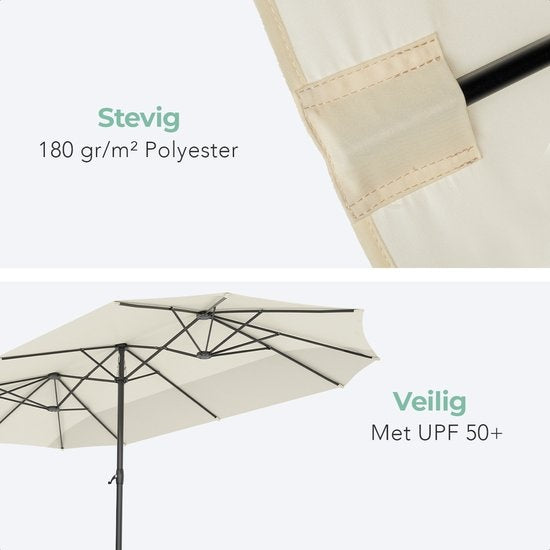 LifeGoods Dubbele Parasol - 270x460cm - tot 15 Personen - Waterdicht - met Hoes - Crème