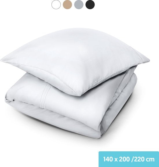 Dreamlab Dekbedovertrek set - 140 x 200/220 cm - Beddengoed met kussensloop - Een persoons - Vier seizoenen - Microvezel - Wit