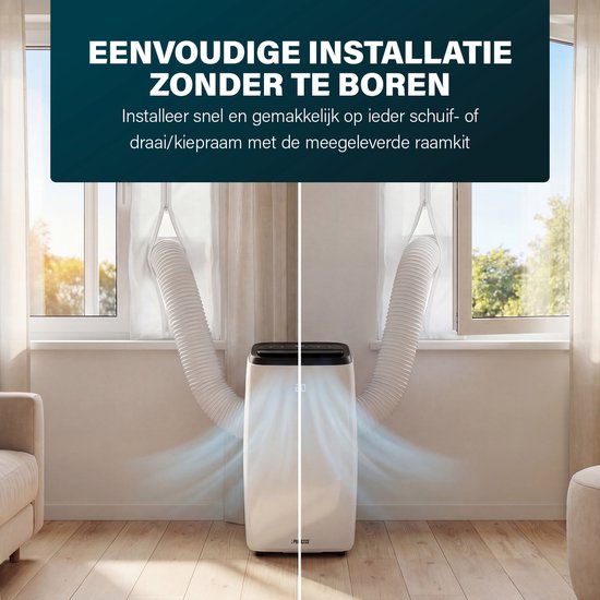 Princess Mobiele Airco - 9000 BTU - Smart - 3-in-1 - Airconditioner - Ventilator - Luchtontvochtiger - App Bedienbaar - WiFi - Afstandsbediening - Touchscreen - Incl. Raamdichting Kit - 358909