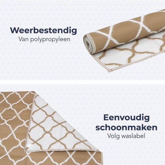 LifeGoods Buitenkleed - 183x290CM - Vloerkleed - Tuintapijt - Omkeerbaar - Incl. Draagtas - Met Patroon - Beige/Wit