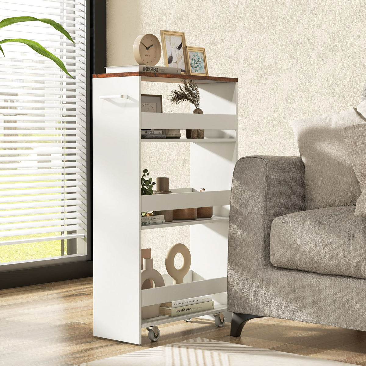 Coast Nichewagen op Wielen 4 Etages – 47,5 x 20 x 80,5 cm – Wit Smalle Keukentrolley