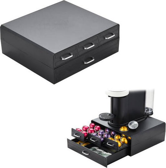 BRASQ Capsulehouder voor Nespresso cups - voor Dolce Gusto cups - Tot 50 cups - Koffiecups houder Zwart - Opbergbox met 4-lades - Vertuo - K-cup