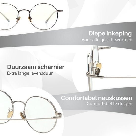 LC Eyewear Computerbril - Blauw Licht Bril - Blue Light Glasses - Beeldschermbril - Metaal - Unisex - Zilver
