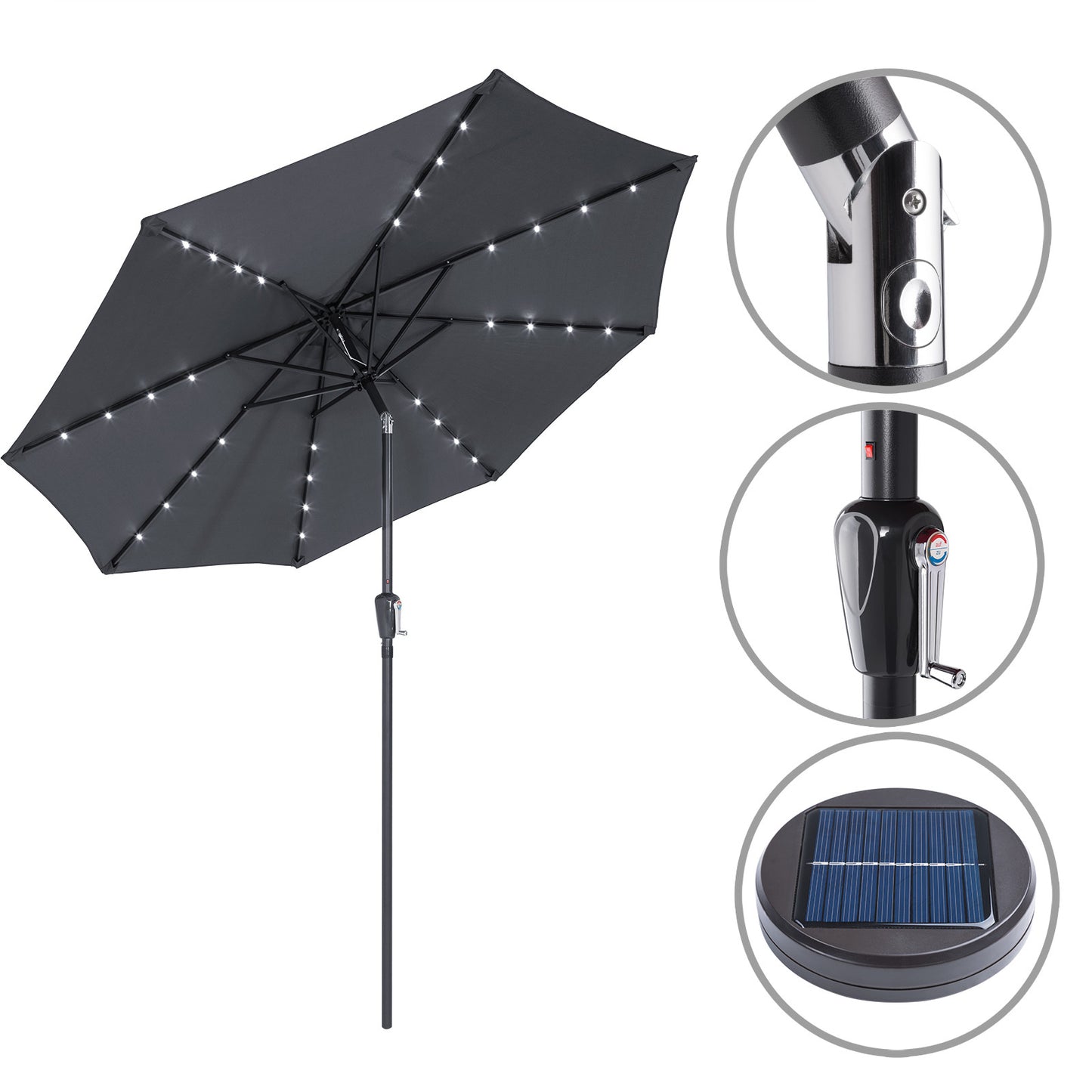 Kingsleeve Parasol - LED-verlichting 300 cm Solar - Antraciet