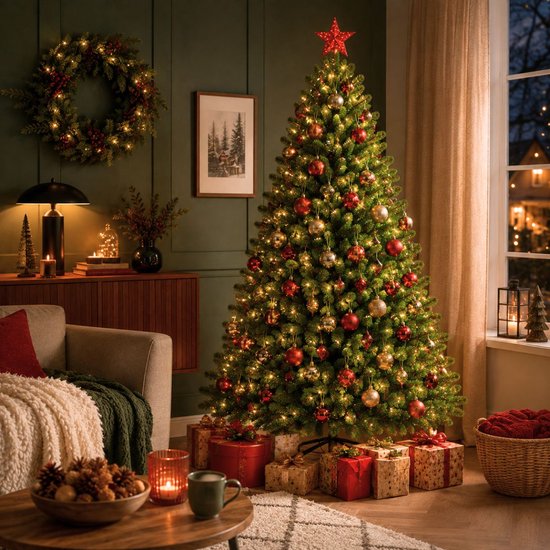 Triumph Tree Tsuga Kerstboom - Volle en Natuurlijke Uitstraling met 1502 Takken - Kerstversiering voor Binnen - Kunstboom Makkelijk en Snel op te Zetten - Groen H260 x Ø160cm
