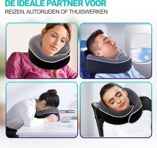 MiRi Nekkussen –【Luxe】Reiskussen – Neksteun – Traagschuim – Zwart – Memory Foam – Ergonomisch – Vliegtuig / Auto / Thuiswerken