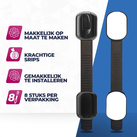 Roegaarden Kinderslot kastjes - kastbeveiliging voor kinderen - Zonder boren - Zwart - 8 Stuks