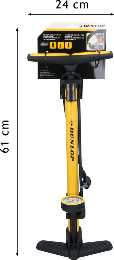 Dunlop Fietspomp met Drukmeter - Fiets Pomp voor Dunlop, Schrader en Frans Ventiel - Staande Pomp Incl. Adaptoren voor Waterspeelgoed en Ballen