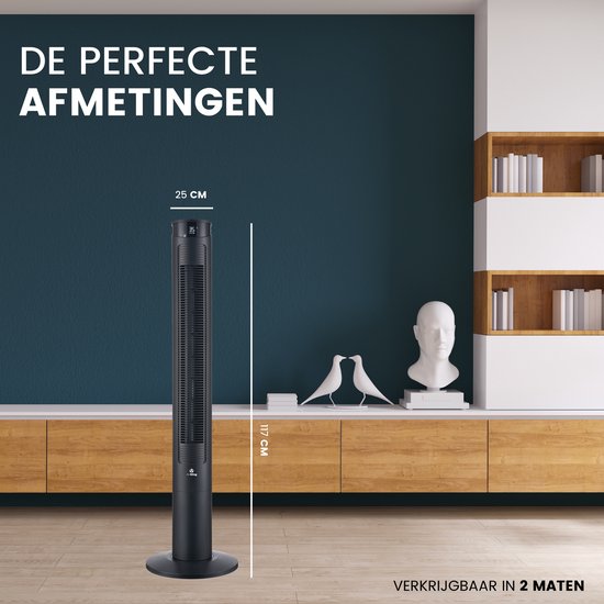 AirKing Torenventilator 117cm - Kolomventilator met Afstandsbediening - Timer - 3 Snelheidsstanden - Oscillatie & Dimbaar LED Scherm - Energiezuinig - Koelventilator voor Kamer - Zwart