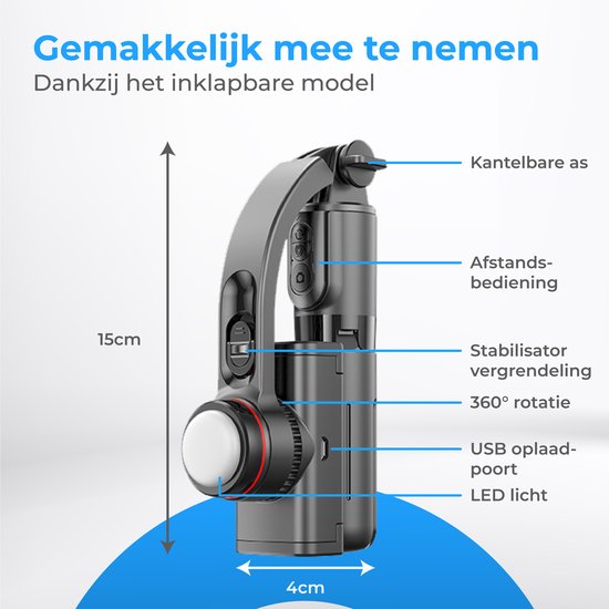 Nuvance - Gimbal Stabilisator voor Smartphone - Selfiestick - met Statief en Afstandsbediening - Tripod
