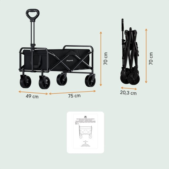 LifeGoods Bolderkar – Inklapbaar  – 80 liter – max. 80 kg – 75 x 49 x 70 cm – Zwart