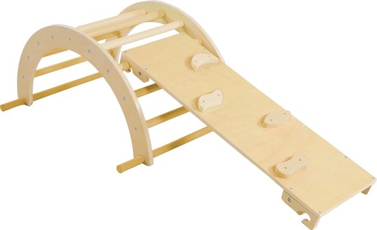 Sunny Charlie 3-in-1 Klimrek van hout Naturel– Montessori speelgoed - Klimboog - Klimdriehoek - FSC Mix
