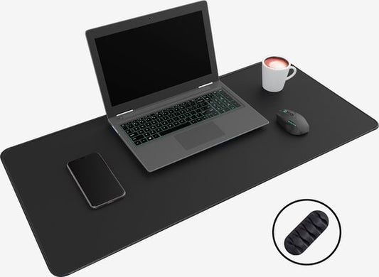 WURK Professionele Bureau Onderlegger Rubber – Bureau Organizer – Bureau Accessoires – Muismat XXL– Inclusief Kabel Clip – 90x40 – Zwart