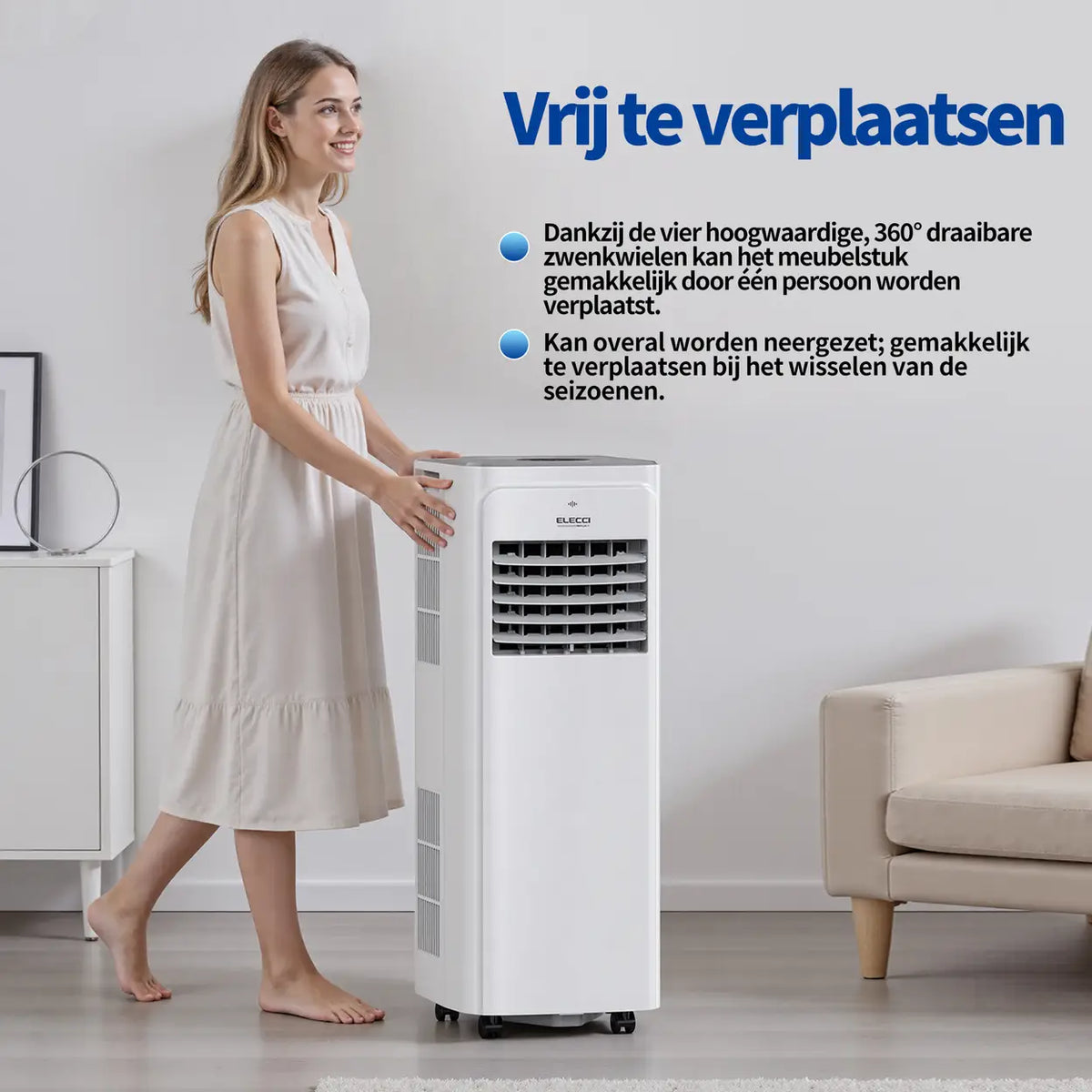 ELECCI mobiele airconditioner 9000 BTU met afstandsbediening en timer