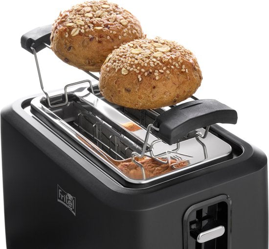 FRITEL Toaster TO 2995 - Stijlvolle Broodrooster - 2 Sleuven - 7 Toastniveaus - 850W - Touch Display - Mat Zwart - Uitneembare kruimellade + Broodjesopzet