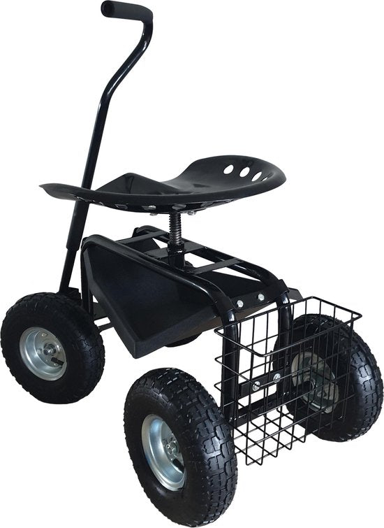 AXI AG22 Tuinkrukje op wielen voor de tuin in Zwart - Tuinkruk - Knielkruk van metaal met maximale belasting van 150 kg - Zitkruk met opbergruimte voor bij het tuinieren