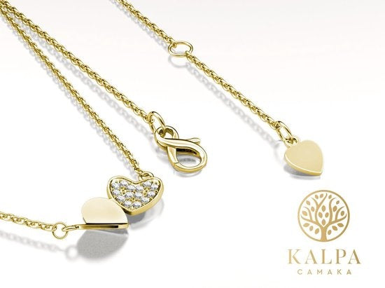 Yolora Dames Ketting met Hanger - Hartjes - Kalpa Camaka Kristallen - Goudkleurig - 18K Geelgoud Verguld - Vrouwen Collier Goud - Sieraden - Halsketting - Luxe Giftbox - Geschenkdoos - Cadeau doos - Geschenkverpakking - Mooie Cadeauverpakking