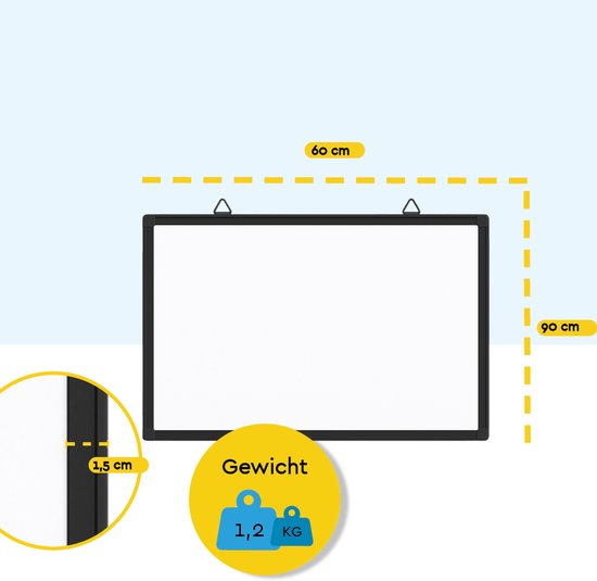 BRASQ Whiteboard 60x90 cm magnetisch – met accessoires set (markers, wisser, magneten) - Schoolbord - Magneetbord – zwart