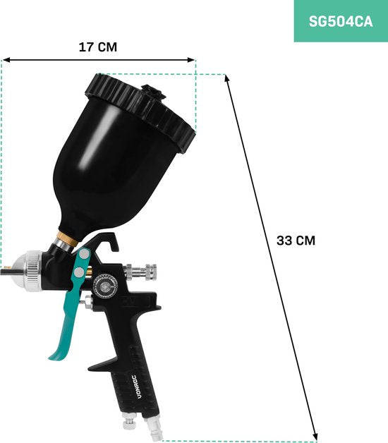 VONROC PRO Verfspuit – Verfpistool – HVLP design - 600ml tank - incl. 3 sproeiers – 2-10 bar - Universele EURO/DIN 7.2mm koppeling