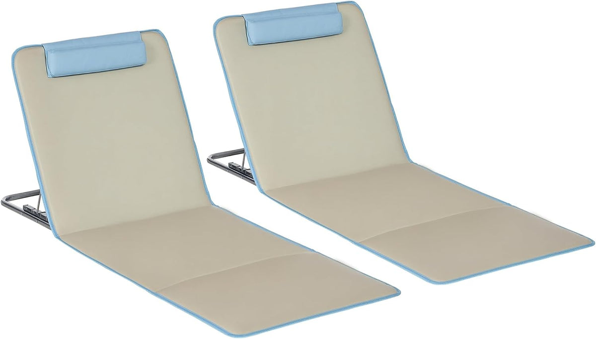 Outsunny Opvouwbare strandmatten met verstelbare rugleuning - 2 stuks - 124 x 53 x 35–45 cm - Beige/Blauw