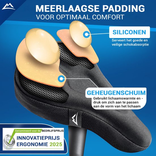 NEXTCOVER® NIEUW Universele gel zadelhoes fiets inclusief regenhoes [memory foam] - Zadelhoes waterdicht met meerlaagse vulling -Zadelhoes regen voor fietsstoeltje voor heren en dames - Slank