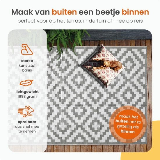 Goliving Buitenkleed Summer Diamond – Tuintapijt – Buitentapijt – Vloerkleed – Tuinkleed – Omkeerbaar – Incl. Draagtas – 183 x 290 cm – Grijs/Wit