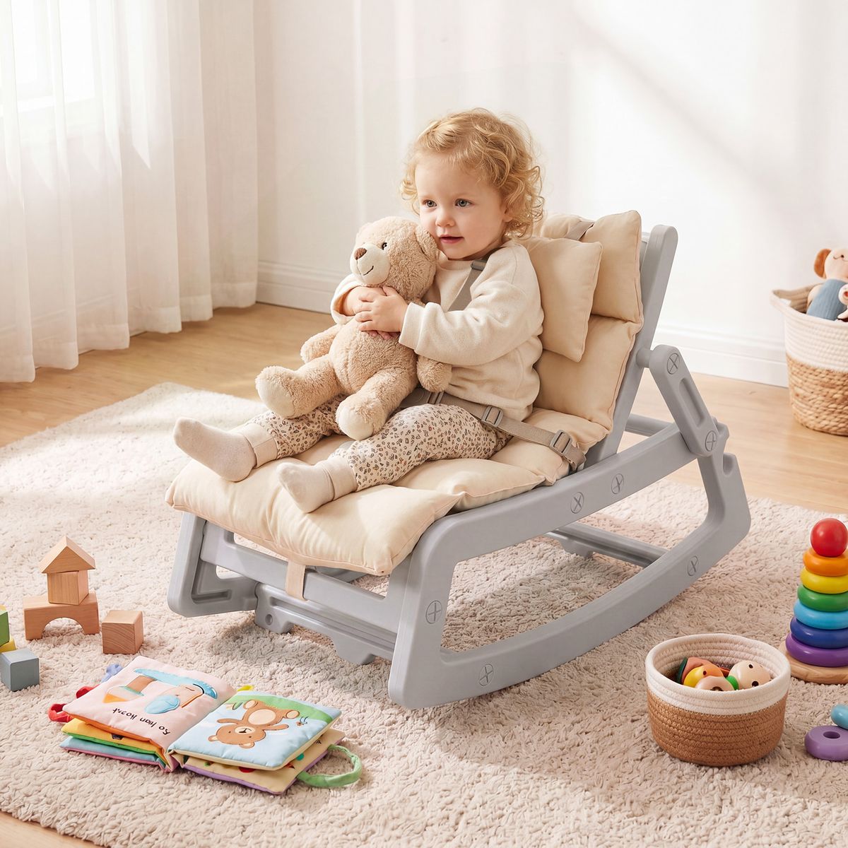 Coast 2-in-1 schommelstoel voor kinderen - verstelbare rugleuning - wasbaar zitkussen - grijs