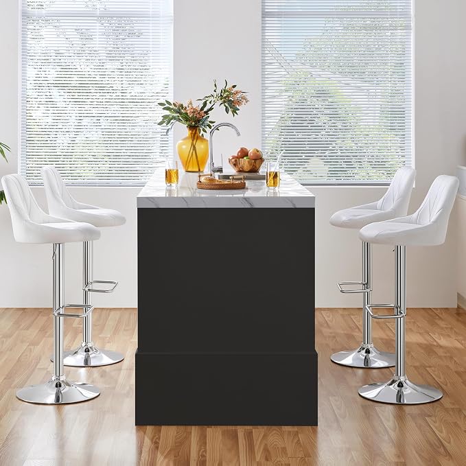Yaheetech Barkruk met Rugleuning en Voetsteun - Kunstleer - Verstelbaar 86 tot 107,5 cm - 46 x 49 cm - Wit