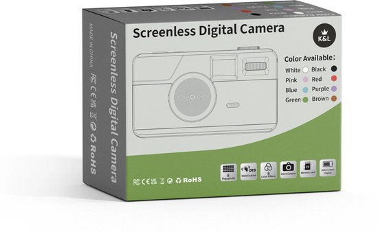 K&L Digitale Camera - Schermvrij - Oplaadbaar - 16.000 Foto's - Fotocamera - Vintage - Inclusief 32GB - Duurzaam - Bruin