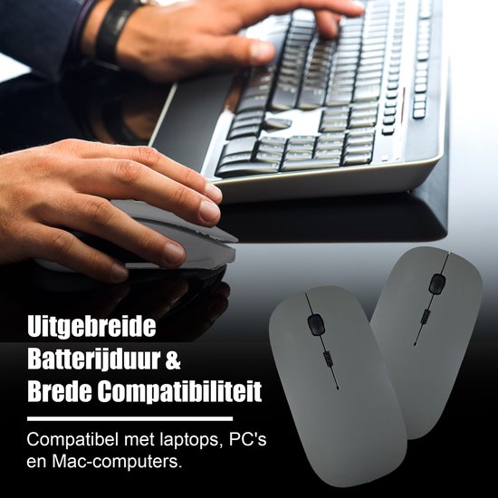 K&L Draadloze Muis - Draadloze Bluetooth Muis Laptop - Stil - Oplaadbaar - Grijs