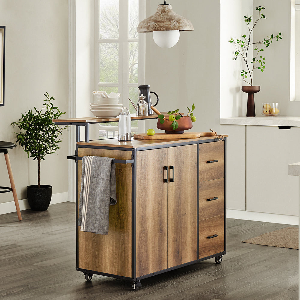 SoBuy Keukenkast op wielen - Dressoir - 2 Deuren + 3 Lades - Max. 75 kg - 113 x 69 x 106 cm - Modern