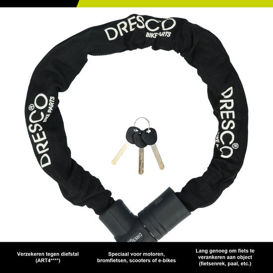 Dresco Kettingslot ART 4 - ART 4 goedgekeurd voor verzekering - Scooterslot - Motorslot - Fietsslot - 90cm lang - 10.5mm doorsnee - Zwart