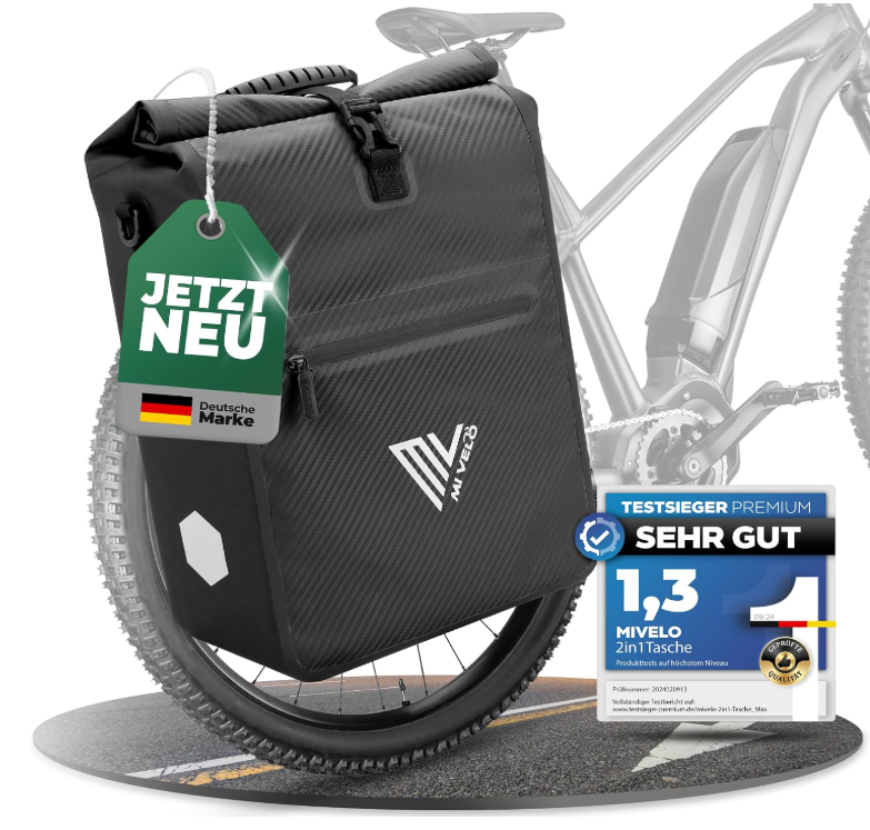 MIVELO 2-in-1 Fietstas voor Bagagedrager - Zwart Carbon - 25 Liter - Waterdicht, Quick-Connect
