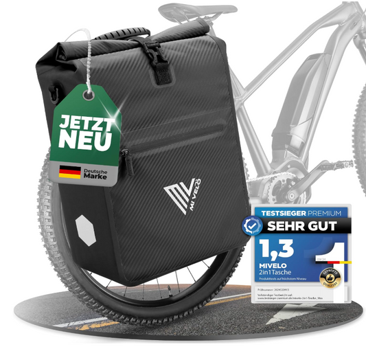 MIVELO 2-in-1 Fietstas voor Bagagedrager - Zwart Carbon - 25 Liter - Waterdicht, Quick-Connect