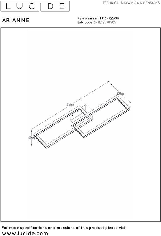 Lucide ARIANNE - Plafonnière (Plafondlamp) - LED - CCT - 1x23W 2700K/4000K - Zwart