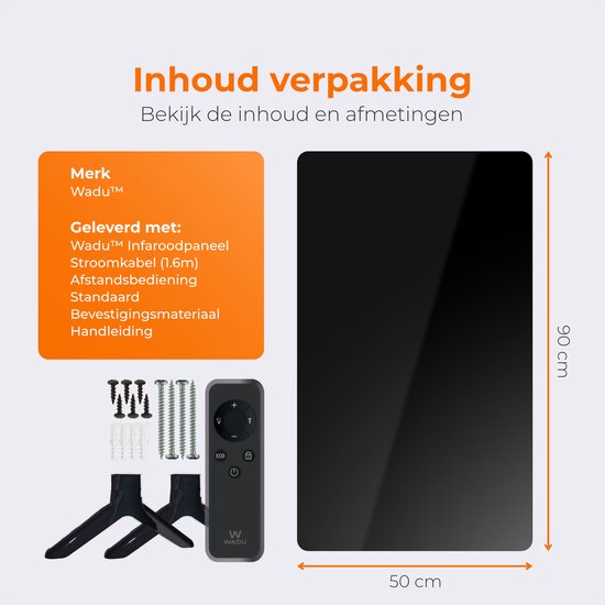 Wadu Infrarood verwarmingspaneel - Infrarood paneel verplaatsbaar - Inclusief thermometer - Infrarood verwarming - 480W - Zwart