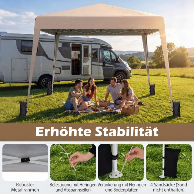 Coast Opvouwbaar Tuinpaviljoen 3x3 m - Waterdicht en In Hoogte Verstelbaar - 247-267 x 300 x 300 cm - Beige