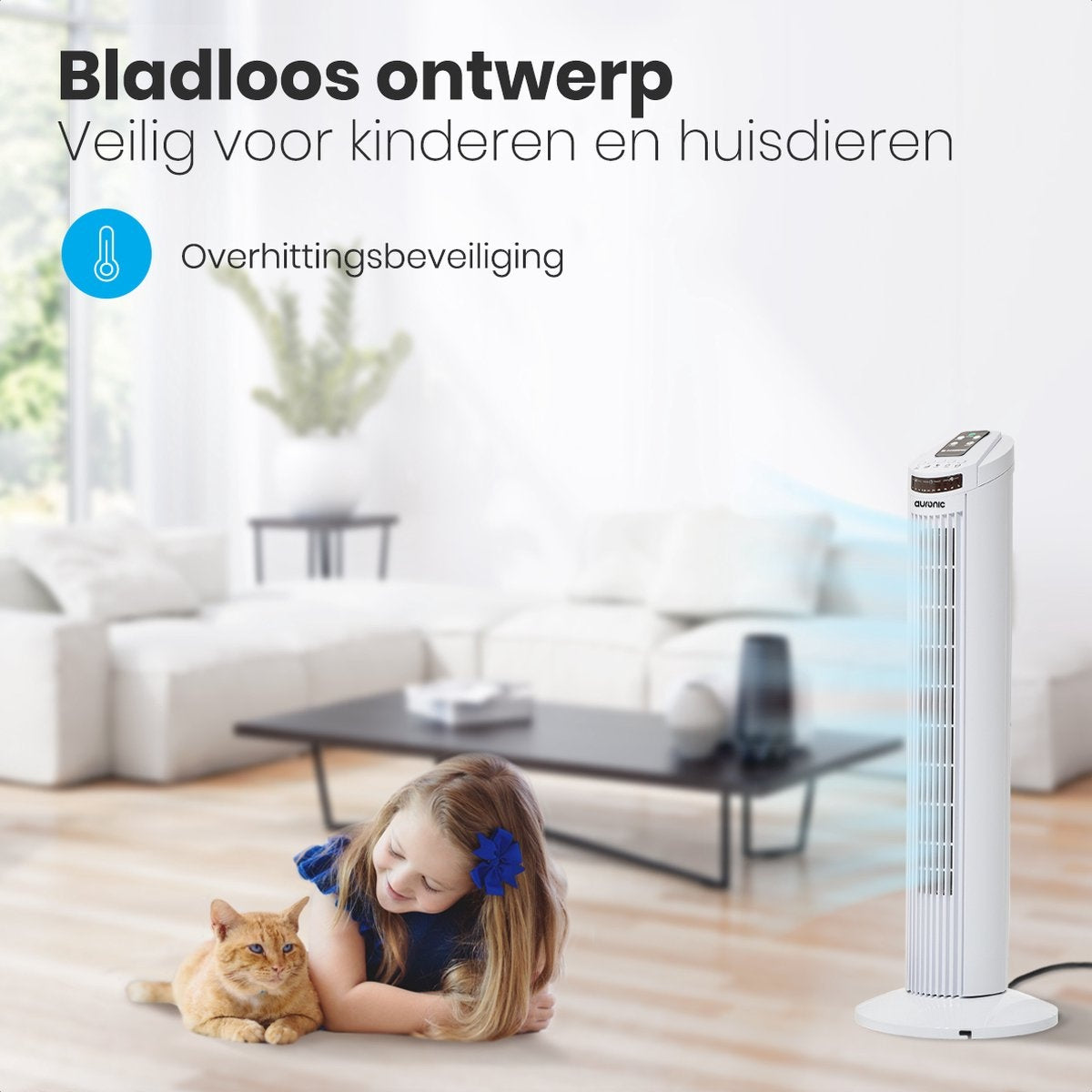 Auronic Torenventilator - Staande Ventilator met Afstandsbediening - Timer - 50W - 45dB - 74cm - Wit