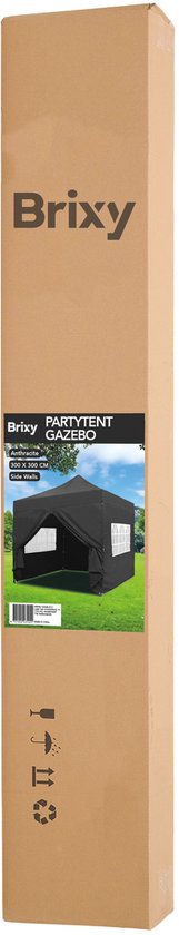 Brixy Partytent - Paviljoen - Easy Up - Opvouwbaar - Zijwanden - Waterdicht - Met Draagtas - 300 x 300 cm – Zwart