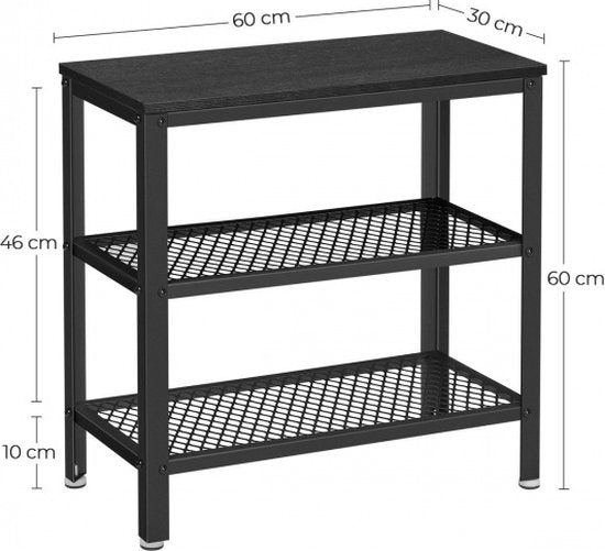 O'DADDY® Wandtafel - Sidetable Industrieel - met 2 gaasplanken - Bijzettafel 60x30x60 cm - Haltafel - kleur zwart / donkergrijs