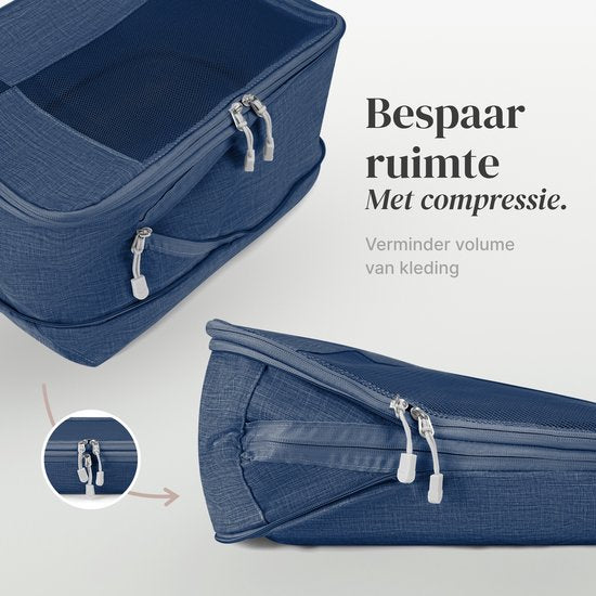 SC Travel Essentials Packing Cubes - 6-delige Set - Luxe Compressie Organizers van Hoogwaardig Nylon - Ruimtebesparend en Duurzaam - Ideaal voor Reizen - Donkerblauw