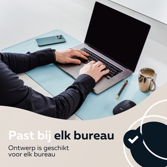 WURK Professionele Bureau Onderlegger Kunstleer - Bureau Organizer – Bureaumat – Bureau Accessoires – Muismat XXL - Inclusief Kabel Clip - Baby Blauw - 80x40