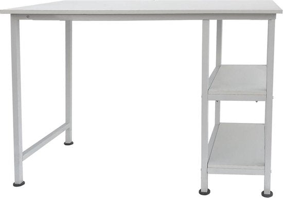 Bureau computer tafel - met opbergplanken - wit metaal hout - 110 cm breed