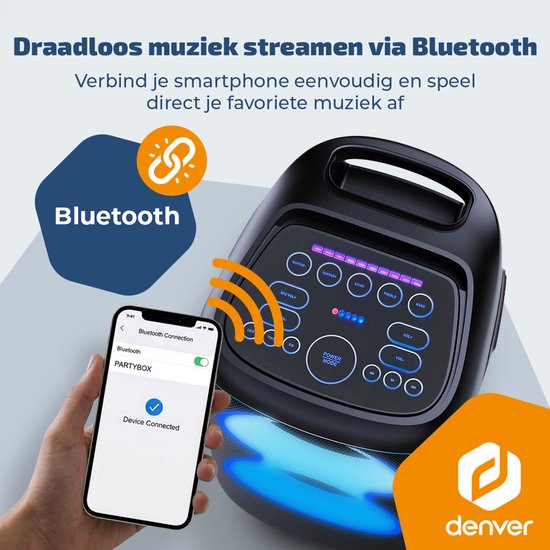 Denver Bluetooth Speaker Party box - Discolichten - Partybox - Incl Microfoon - Luidspreker - BPS370