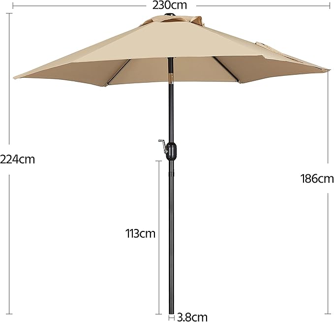 Yaheetech Parasol Ø230 cm - Waterafstotend - Kantelbare Tuinparasol met Slingermechanisme