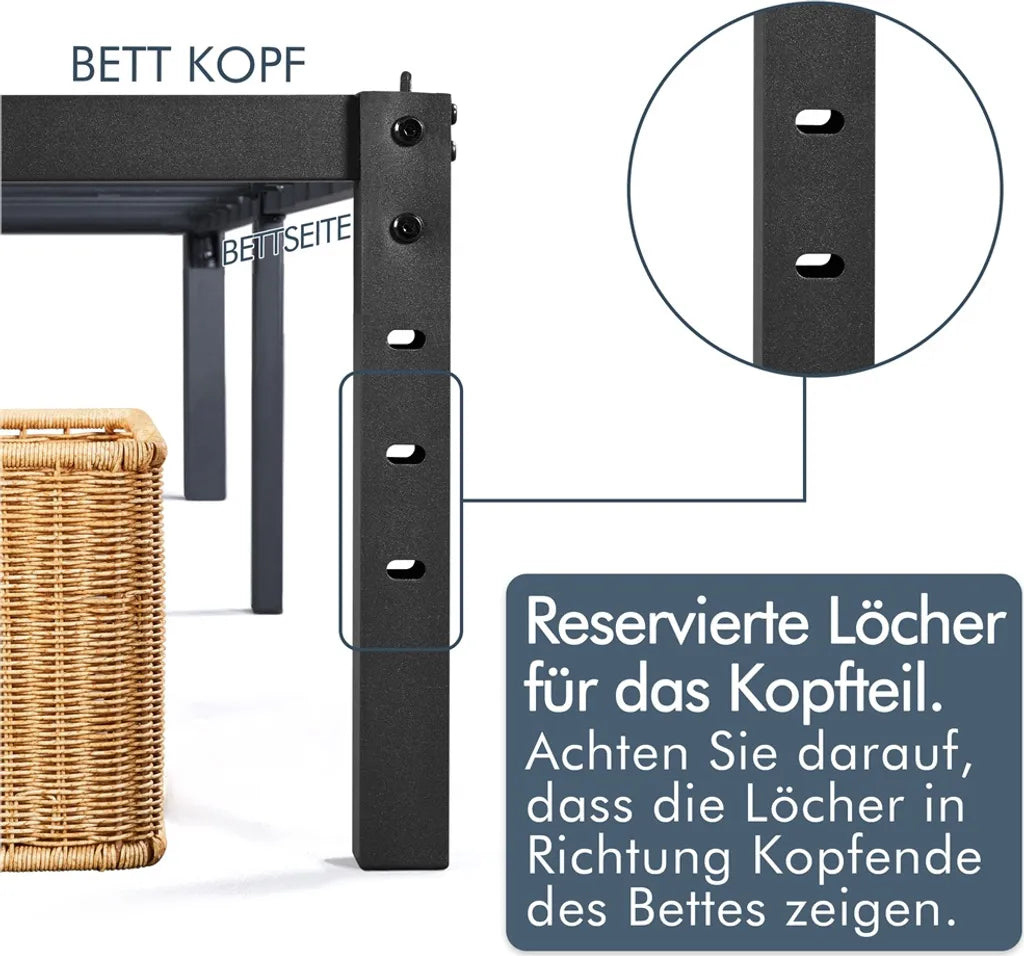 Yaheetech Metalen Bedframe - 90x200 cm - Zwart - Staal - Lattenbodem - Opbergruimte - Stil