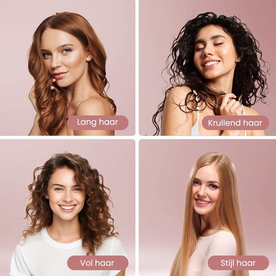 Auronic 3-in-1 Föhnborstel voor Extra Volume, Stijlen en Krullen - Airstyler - Krulborstel - Keramische Magic Brush - 1000W - Ø 45 mm - Zwart/Roze