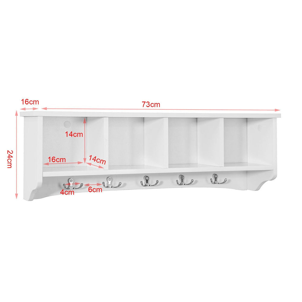 SoBuy FRG48-L-W Wandgarderobe met 5 Haken - Wit - 72x15x23 cm