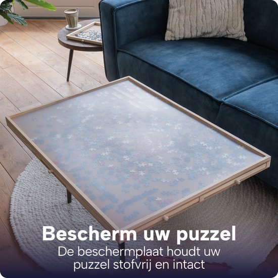 Puzzelplaat voor 1000 Puzzelstukjes met 6 Lades – Puzzelmat met Opbergsysteem -– Puzzelbord van Hout – Puzzeltafel inclusief Afdekplaat - BREND BR-2216